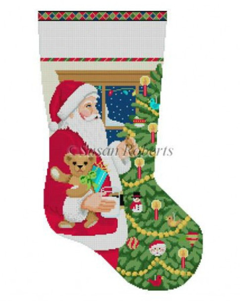 0155 Santa & Cookies w/Tree, stocking 13 Mesh 19" h Susan Roberts Needlepoint 