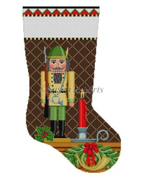 0178 Nutcracker Hunlerl stocking #13 Mesh 19" h Susan Roberts Needlepoint 