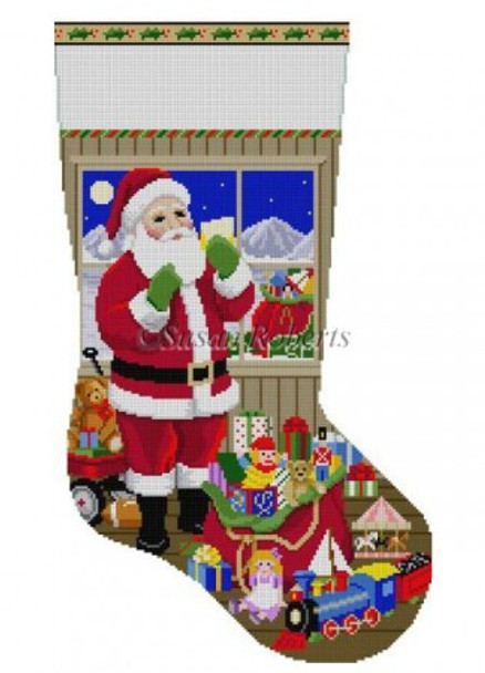 0199 Santa Packing the Bags 13 Mesh 19" h Susan Roberts Needlepoint 