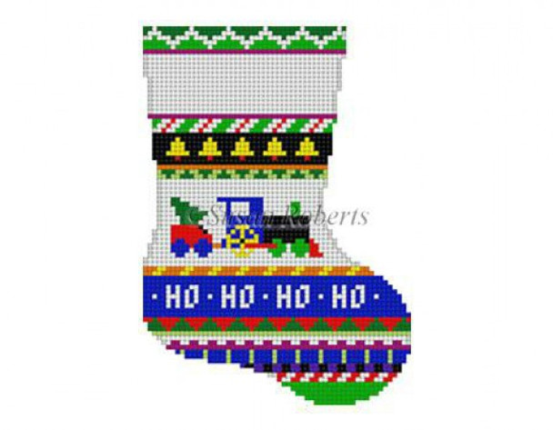 0275 Bold Stripe Rocking Train mini stocking 13 Mesh 6 1/4" h  Susan Roberts Needlepoint