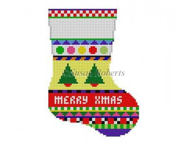 0285 Bold Stripe Christmas Tree, mini stocking 13 Mesh 6¼" h Susan Roberts Needlepoint