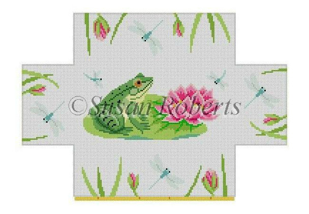 0363 Frog & Dragonflies brick cover #13 Mesh 8 1/2" x 4 1/2" x 2 3/4" Susan Roberts Needlepointnn