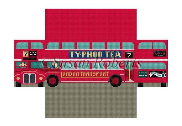 0381 Double Decker London Bus, brick cover 13 Mesh 8 1/2" x 4 1/2" x 2 3/4" Susan Roberts Needlepoint