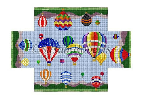 0392 Hot Air Balloons. brick cover #13 Mesh 8 1/2" x 4 1/2" x 2 3/4" Susan Roberts Needlepoint 