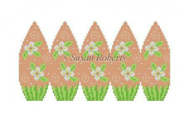0426 White Flower, peach,3D stand up egg #18 Mesh 2" x 3"  Susan Roberts Needlepoint 