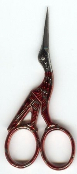 Premax PX1251 Stork Embroidery; Red colors handle, nickel plated carbon steel; 3.5" Scissors