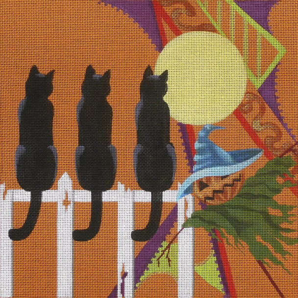 5161 Listeners Leigh Designs 10" x 10" 18 Mesh Familiar Black Cat Canvas Only Inquire If Stitch Guide Is Available