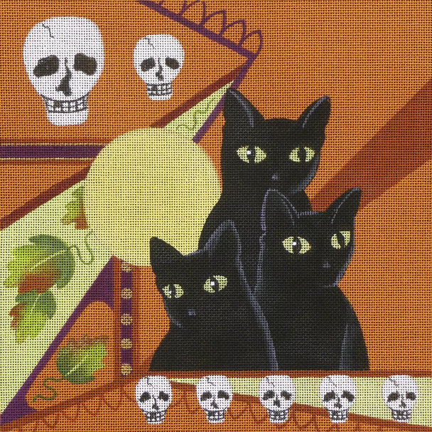 5167 Watchers Leigh Designs 10" x 10" 18 Mesh Familiar Black Cat Canvas Only Inquire If Stitch Guide Is Available
