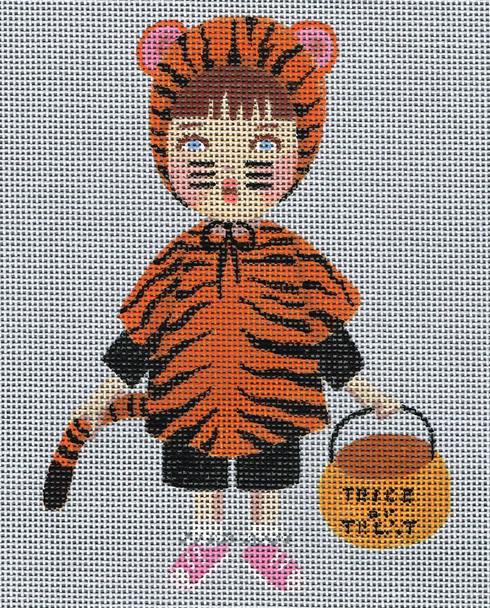 5205 Leigh Designs Tiger Prudie 5" x 6" 18 Mesh Lil Goblin Trick or Treatert