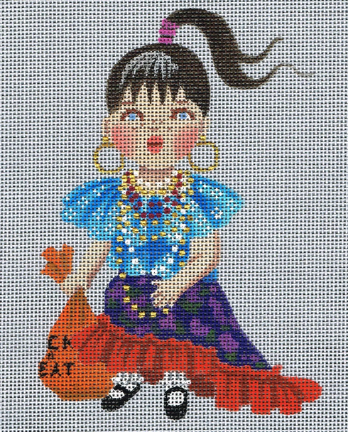 5207 Leigh Designs Gypsy Janie  5" x 6" 18 Mesh Lil Goblin Trick or Treater Canvas Only Inquire If Stitch Guide Is Available