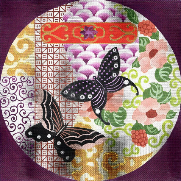 6284 Leigh Designs Beckoning Butterflies 18 Mesh 10" x 10"  Imari