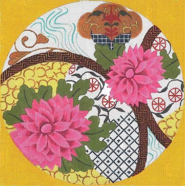 6286 Leigh Designs Meditating Mums 18 Mesh 10" x 10"  Imari