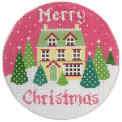 Christmas Ornament C116 Merry Christrnas House Shelly Tribbey Designs 5"rd 18 Mesh