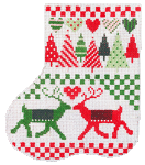 Christmas Mini-Sock C412 Red And Green Folk Shelly Tribbey Designs 4X5 18 Mesh