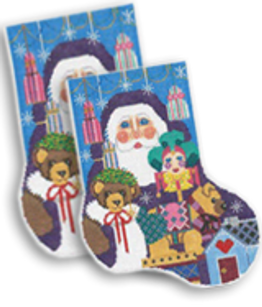 MC06B Old World Santa Shelly Tribbey Designs Stocking 15 |1/2" tall with cuff Space For Name 13 Mesh