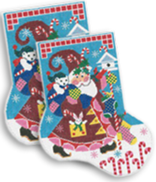 MC12B Elfin Santa Shelly Tribbey Designs Stocking 15 |1/2" tall with cuff Space For Name 13 Mesh