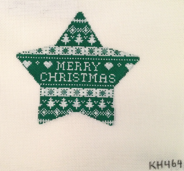 KB 464 Kirk And Bradley Designs 5.5" x 5" 18 Mesh Green Nordic Star Merry Christmas