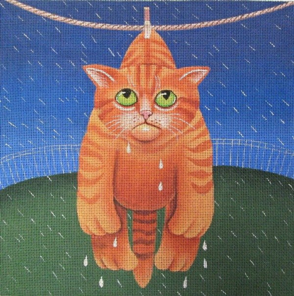 VM1704 Dryin' in the Rain Cat Clotheslines 10" x 10" 18 Mesh Vicky Mount