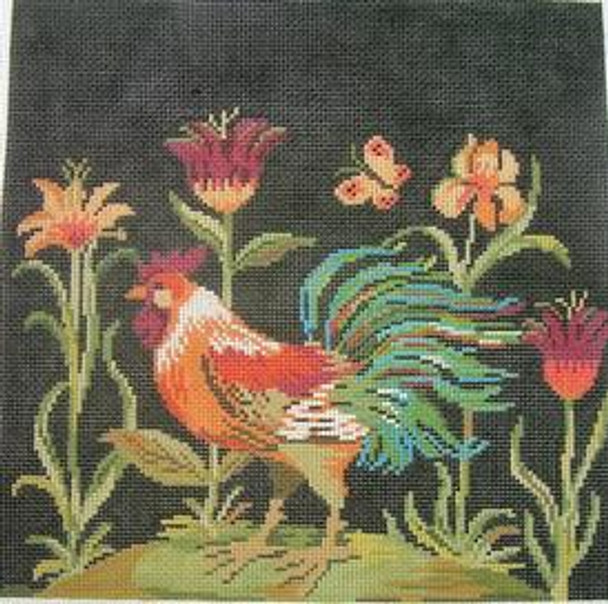 SW101 Rooster with Ftowers 11x11 13 Mesh Birds Of A Feather 