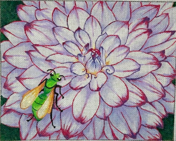 EW-42 Clementis & Flower Bee 10x8 Tapestry Fair Designs 18 Mesh EDITH WILLIS DESIGNS