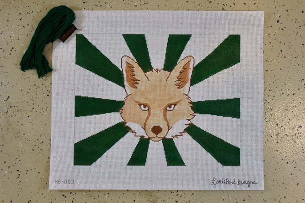 HB-003 Fox with Green Rays Little Bird Designs 12" x 15"  13 Mesh