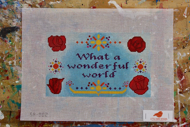 SA-002 What a wonderful World Little Bird Designs 13 Mesh 10″ x 6″