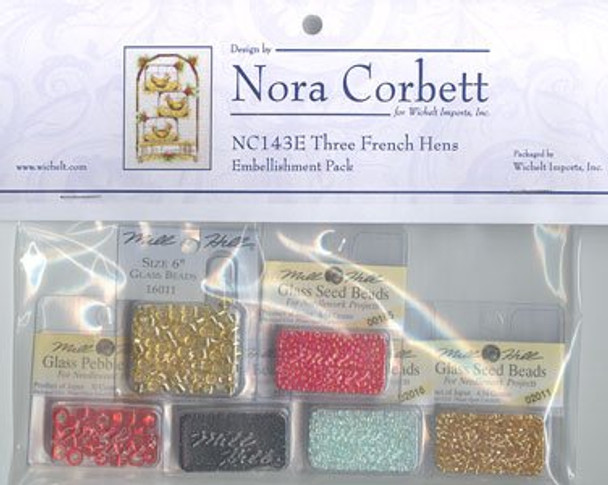 NC143E Nora Corbett Three French Hens - 12 Days of Christmas  Embellishment Pack