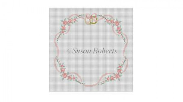0798 Ribbon, Roses & Rings #18 Mesh 7" x 7" Susan Roberts Needlepoint 