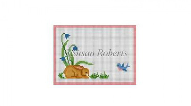 0826 Girl's Room, Bunny, sign  #13 Mesh 7" x 5" Susan Roberts Needlepoint 
