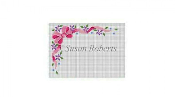 0825 Floral Bow, sign #13 Mesh 7" x 5" Susan Roberts Needlepoint 
