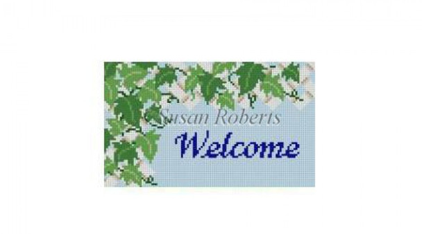 0821 "Welcome" Ivy Trellis, sign #13 Mesh 7 1/4" x 4 1/2" Susan Roberts Needlepoint 