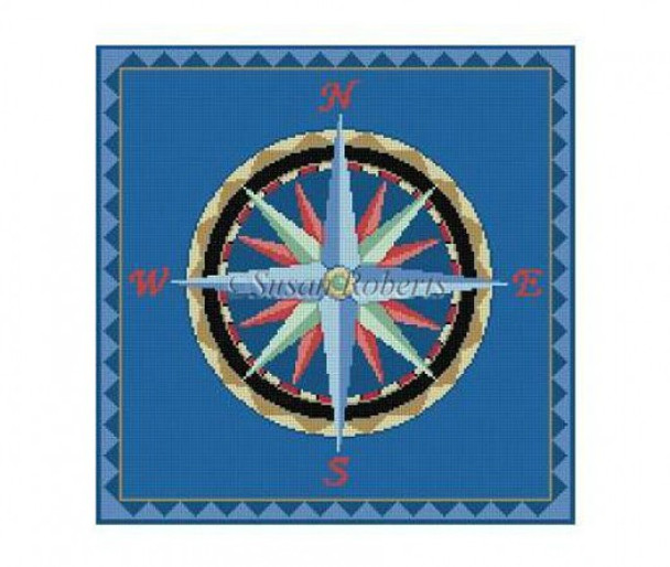 Nautical 1035 Susan Roberts Needlepoint  Nautical Compass 13 Mesh 14" x 14¼"