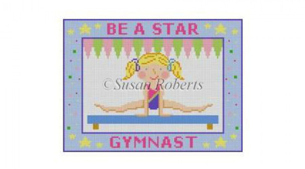 0862 Be A Star, Gymnast, sign #18 Mesh 7" x 5 1/2" Mesh Susan Roberts Needlepoint 