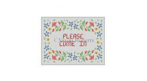 0855w Floral "Welcome"  13 Mesh Susan Roberts Needlepoint 