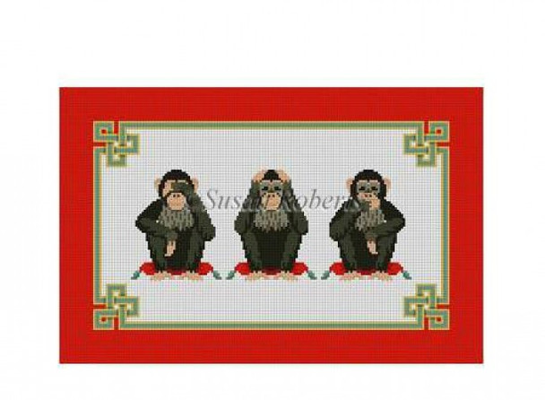 1146 Hear See Speak No Evil 13 Mesh 15" x 10" Susan Roberts Needlepoint 