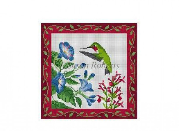 1152a Hummingbirds At Morning Glories  13 Mesh Susan Roberts Needlepoint 10" x 10"