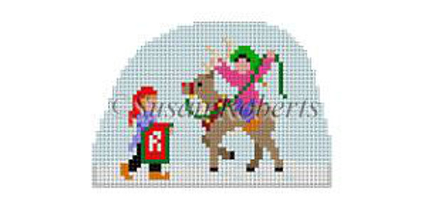 1205 Santa's Village, Elves Riding Dixon, stand up  18 Mesh  Susan Roberts Needlepoint 