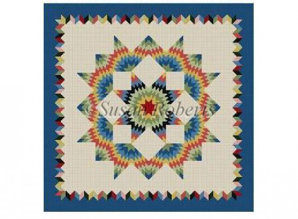1485 Blazing Star, quilt   #13 Mesh 14” x 14” Susan Roberts Needlepoint 