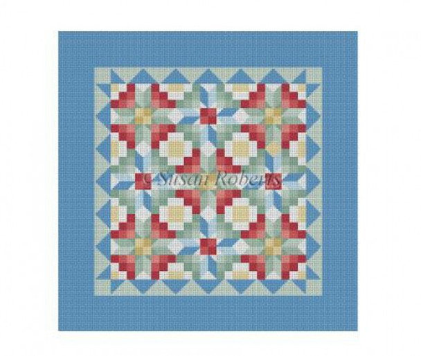 1624 Square Patch Floral, quilt 13 Mesh 14" x 14"Susan Roberts Needlepoint
