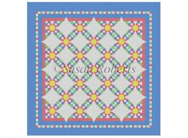 1621 Wedding Ring Star, quilt, pastel #13 Mesh 14" x 14" Susan Roberts Needlepoint