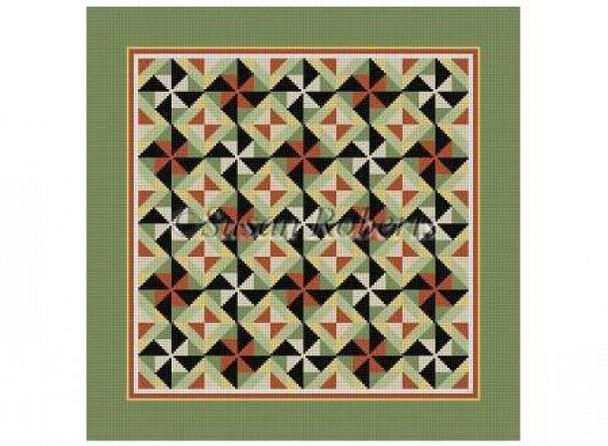 1495 Pinwheels In Diamonds, quilt  #13 Mesh 14" x 14" Susan Roberts Needlepoint