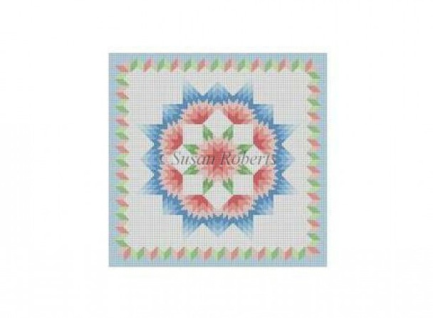 1615M Carnation Star, quilt, pastel 13 Mesh 10" x 10" Susan Roberts Needlepoint