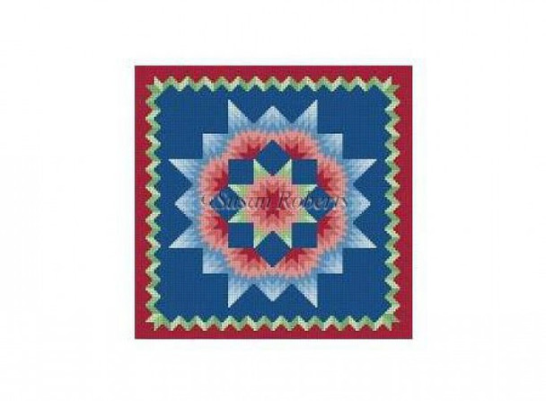 1614M Carnation Star, quilt, dark   #13	Mesh  10" x 10 Susan Roberts Needlepoint