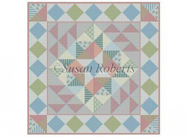 1602 Crowned Star, quilt  #13	Mesh 14" x 14" Susan Roberts Needlepoint