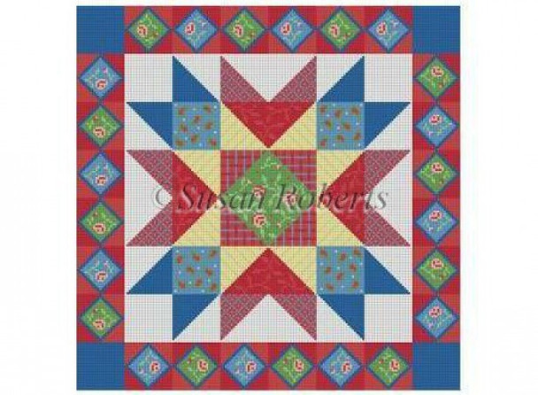1612 Country French Star, quilt #13 Mesh 14" x 14" Susan Roberts Needlepoint