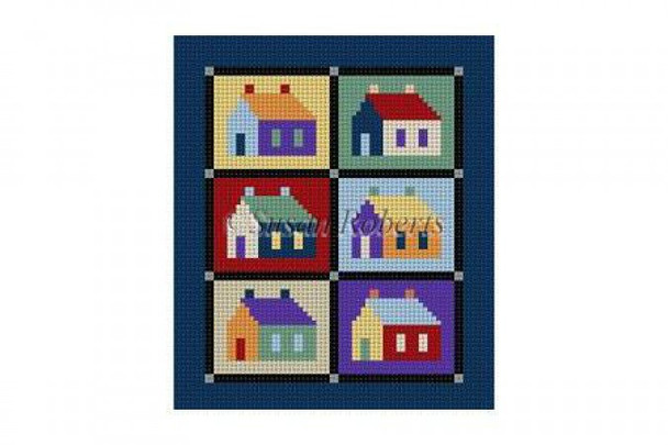 2128 House Patch Quilt, bookend  #13 Mesh 5" x 6" Susan Roberts Needlepoint