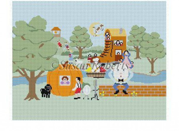 2316 Nursery Rhymes, child seat 13 Mesh 16" x 12.5" Susan Roberts Needlepoint