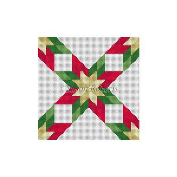 2496 Star In Star, quilt ornament   #18 Mesh 5" x 5"	Susan Roberts Needlepoint