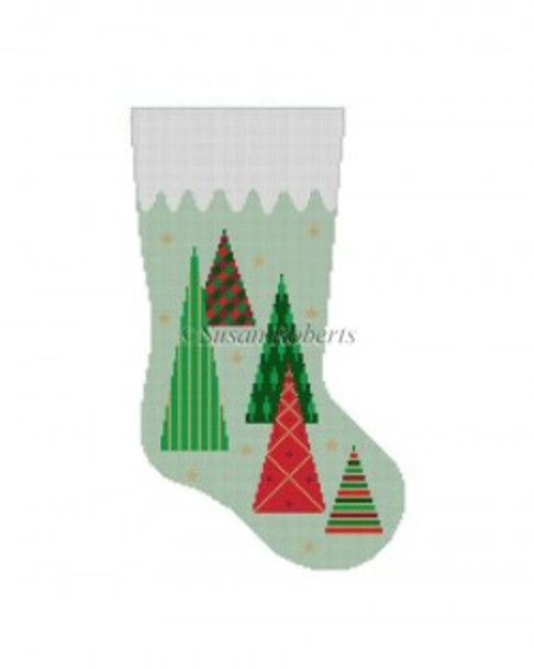 3296 14" Stocking Christmas Trees #13 Mesh  Susan Roberts Needlepoint