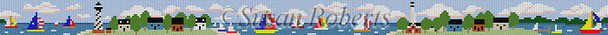 3518 Sailboats & Lighthouses, belt  #18 Mesh 39" x 1 1/4"  Susan Roberts Needlepoint
